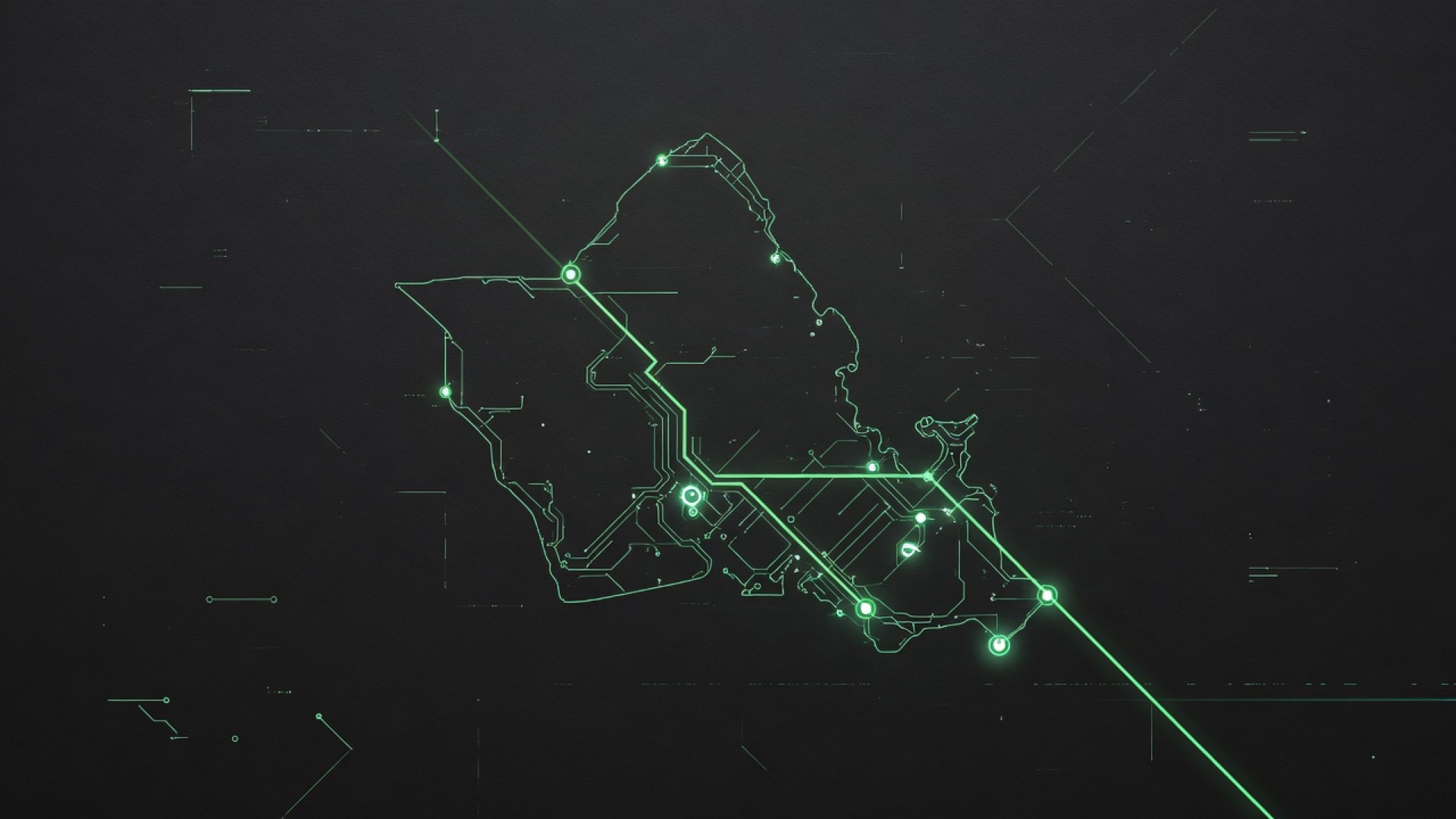 Abstract control plane: mint circuit paths forming an island outline