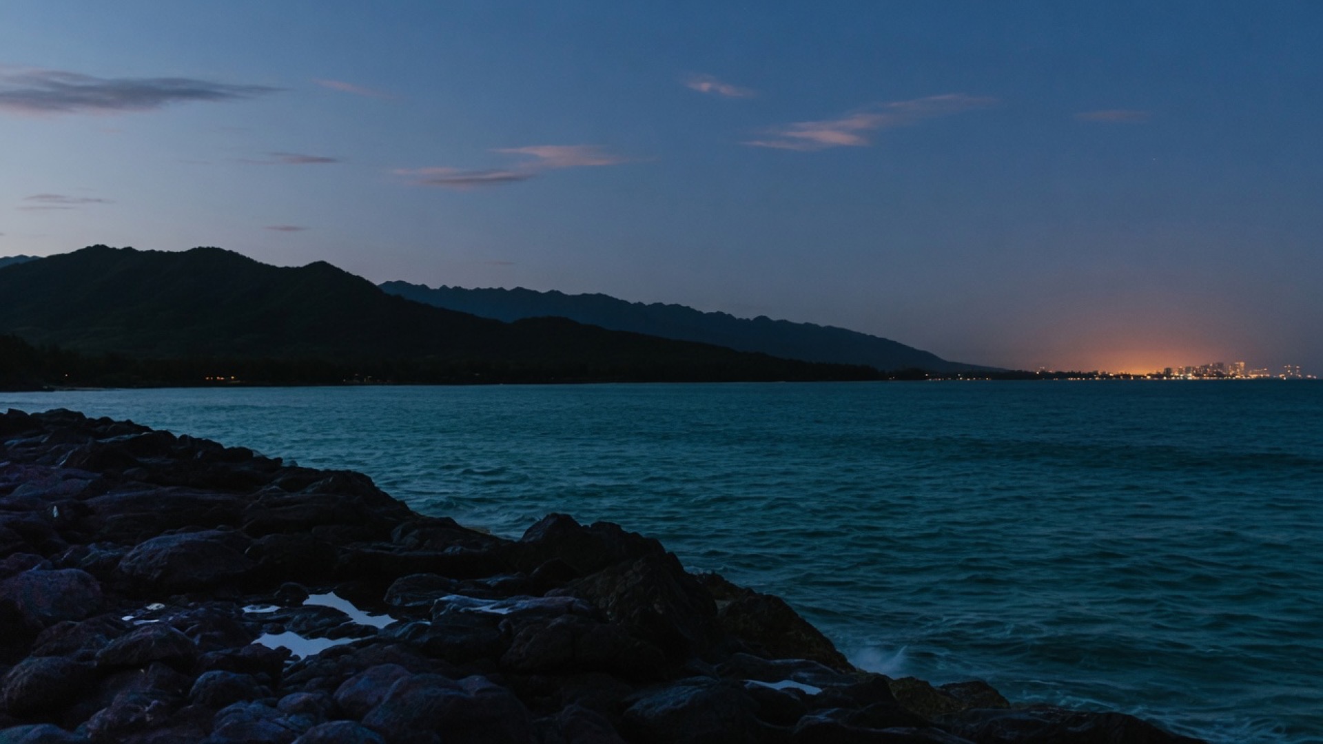 Oahu coastline at blue hour — basalt, Pacific, ridgeline